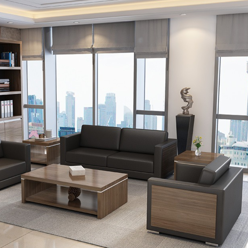 Office Furniture Luxury - Wooden Cowhide Office Sofas Comfortable Elegant